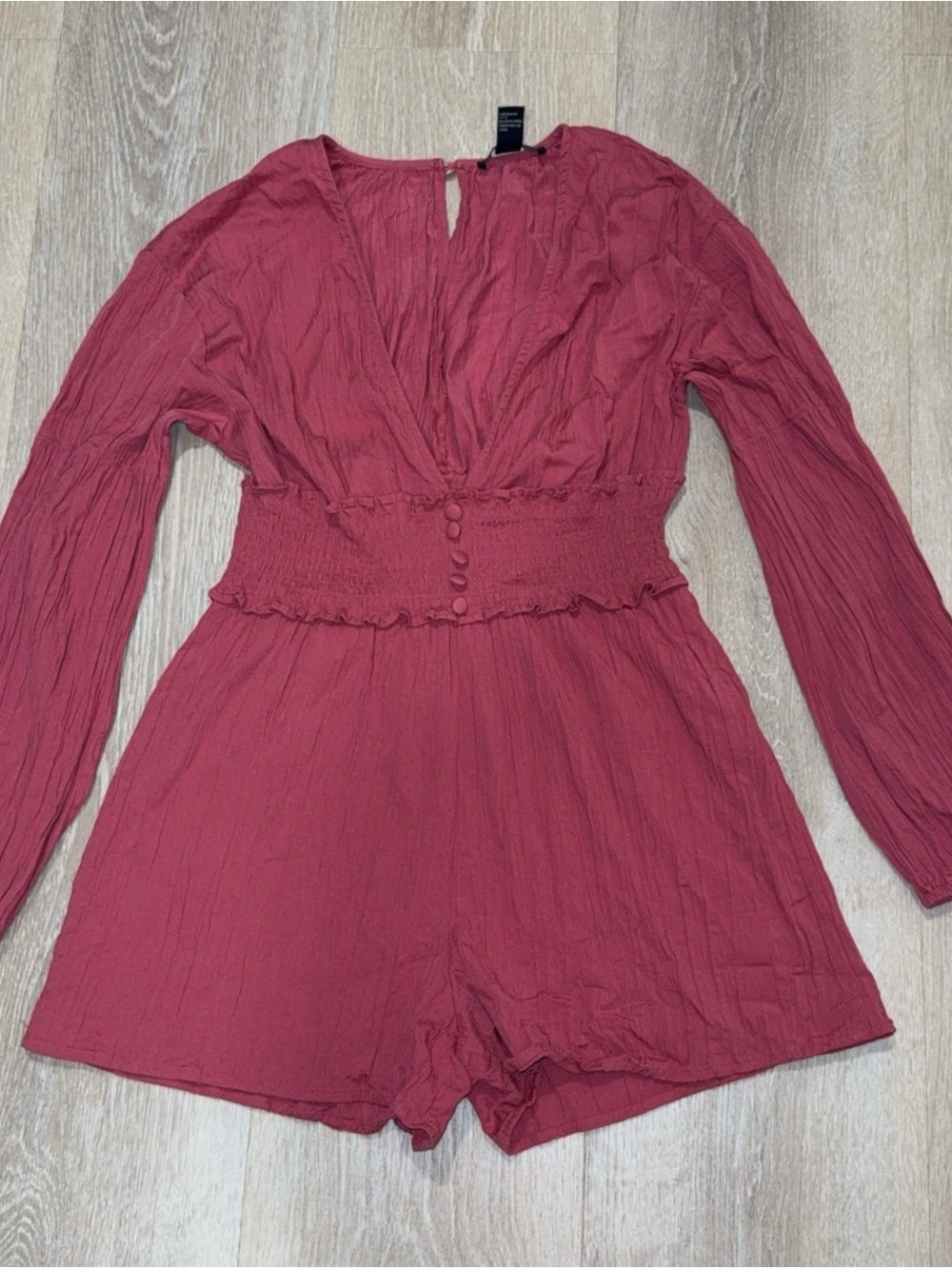 Forever 21 Rose Red Long Sleeve Romper